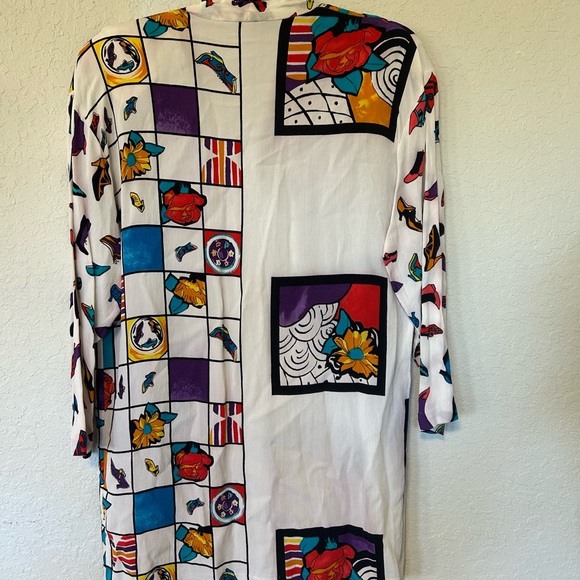 Vintage Multicolor Abstract Print Open Front Cardigan Lightweight Kimono Style - Picture 4 of 7